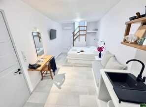 Double Room, Terrace, Sea View | Desk, laptop workspace, blackout drapes, iron/ironing board - Castellino Naxos (Naxos)
