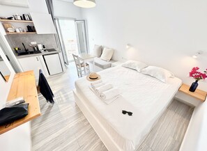Double Room, 1 Queen Bed with Sofa bed, Balcony, City View | Desk, laptop workspace, blackout drapes, iron/ironing board - Castellino Naxos (Naxos)