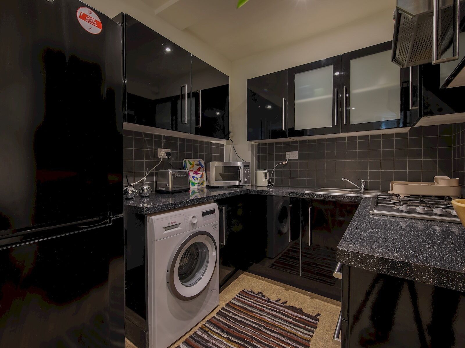 Fridge, microwave, oven, toaster