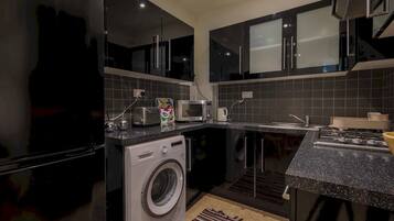 Fridge, microwave, oven, toaster