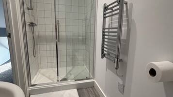 Double Room | Bathroom | Shower, hair dryer, towels, soap