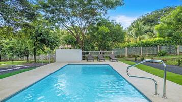 Outdoor pool, open 8:00 AM to 8:00 PM, sun loungers