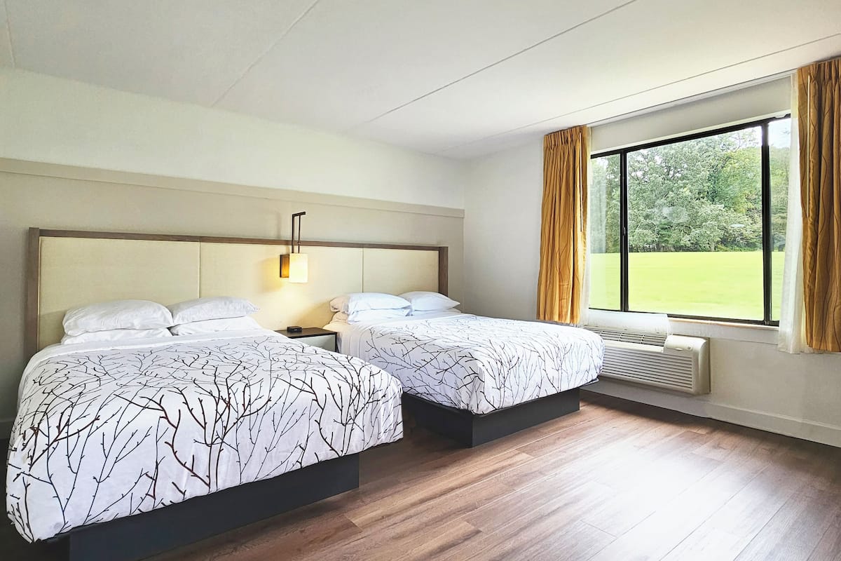 Habitación Premium, 2 camas Queen size, balcón, vista a la montaña | Muebles diferentes, escritorio y espacio para trabajar con laptop