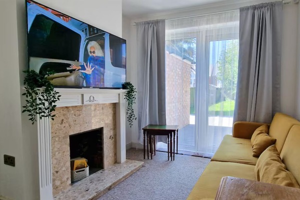 A cozy lounge area with a comfortable sofa bed