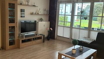 Smart TV, DVD player, books