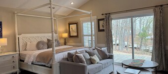 Luxury Lodging, Lakefront View, King Bed w/Private Bath, Private Patio.