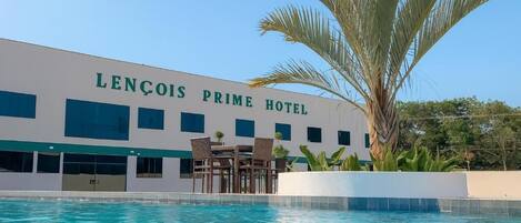 Outdoor pool, open 9:00 AM to 8:00 PM, sun loungers
