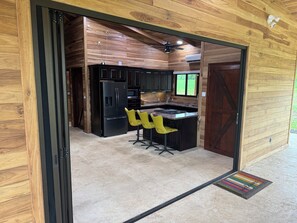 Fridge, stovetop, coffee/tea maker, cookware/dishes/utensils