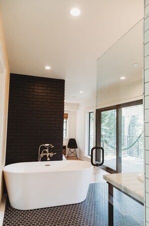 Shower, hair dryer, shampoo