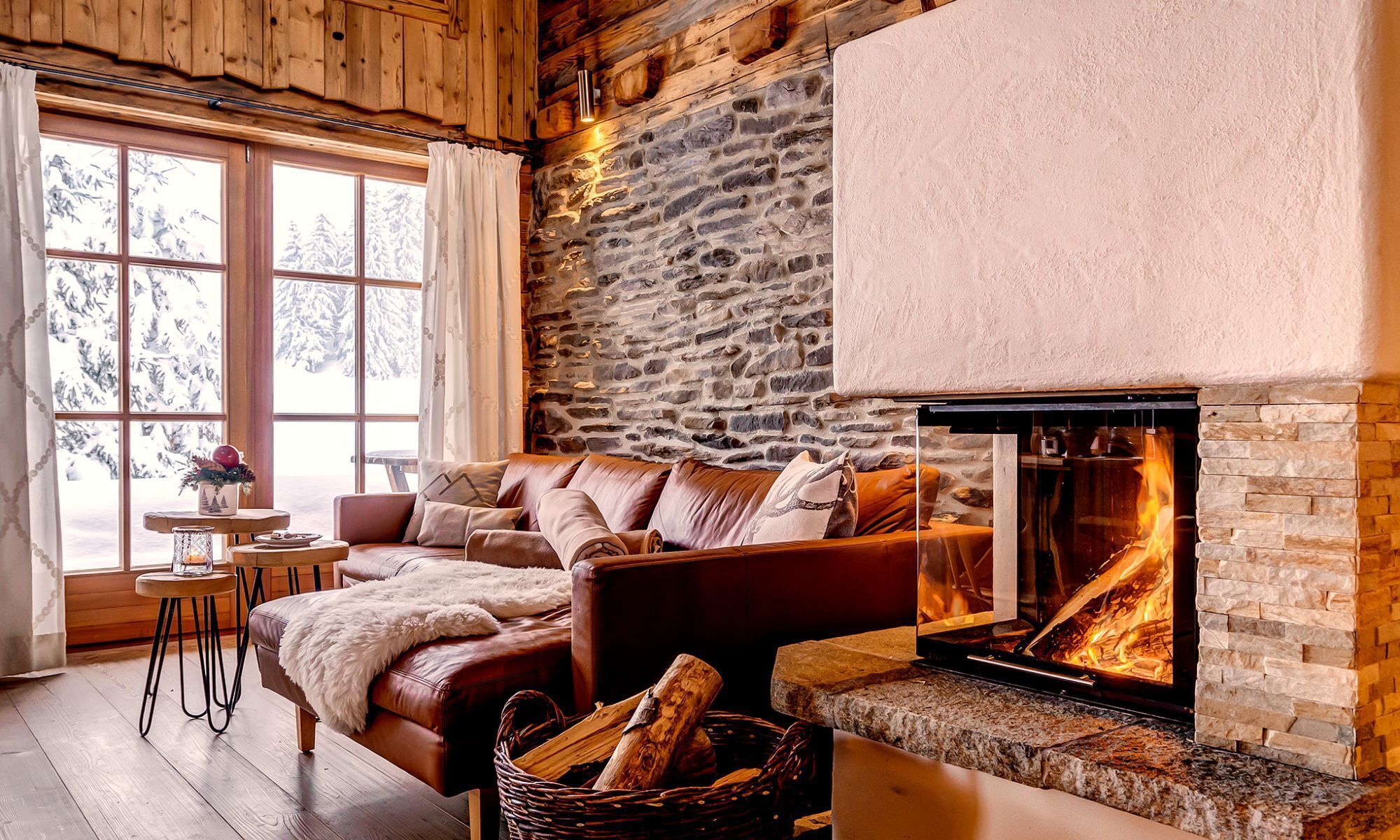 Chalet, Sauna | Living area | Flat-screen TV, fireplace