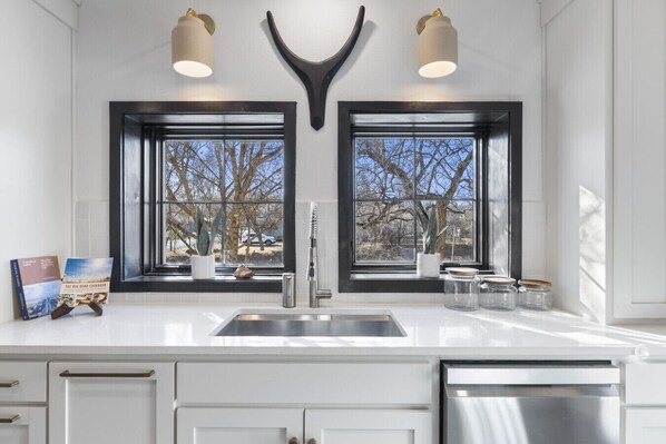 Fridge, microwave, oven, dishwasher