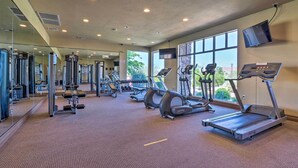 A gym with treadmills, elliptical machines, and weight equipment. - 25 Mi to Zion: Rock 'n' Roll Condo w/ Mtn View! (Hurricane)