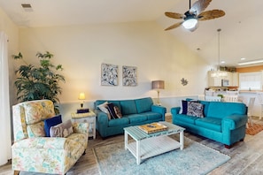 TV, DVD player, video library