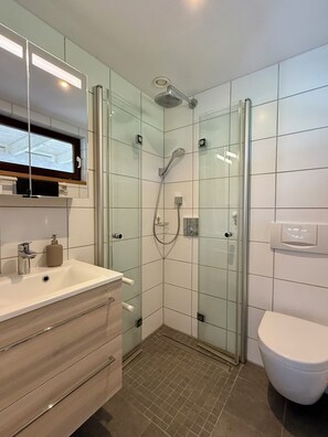 Dusche, Handtücher, Seife, Toilettenpapier