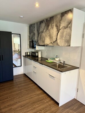 Kühlschrank, Mikrowelle, Herdplatte, Geschirrspüler