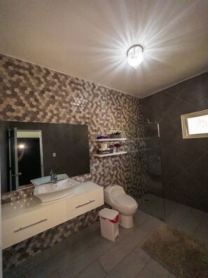 Haartrockner, Handtücher, Seife, Toilettenpapier