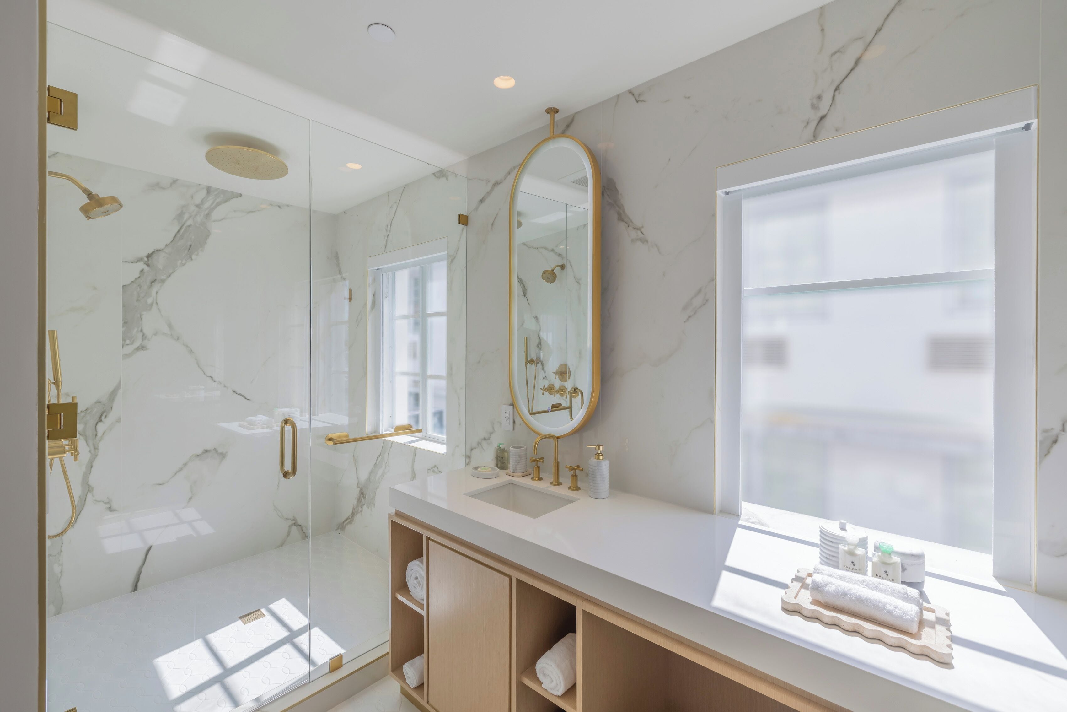 Hair dryer, bathrobes, slippers, towels