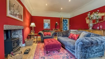 Smart TV, fireplace, DVD player, books