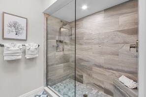 Shower, hair dryer, towels - 218: Stunning Heated Pool Home w/ Dock Access + Walk to Beach! (Fort Myers Beach)