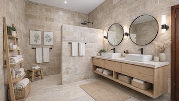 Boblebadekar, hårtørrer, bidet, håndklæder