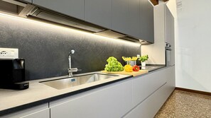 Fridge, microwave, oven, dishwasher