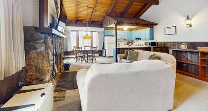 Cozy 1970's retro ski duplex w/ mountain views, balcony, TV, wifi, w/d, kitchen