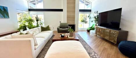 Smart TV, foosball, books, computer monitors