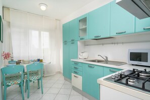 Kühlschrank, Mikrowelle, Herdplatte, Toaster