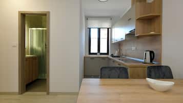 Fridge, stovetop, dishwasher, electric kettle
