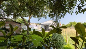 Une propriété résidentielle dotée d’une pelouse bien entretenue, d’une maison à la façade blanche et d’un arbre au premier plan.