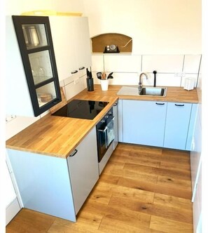 Fridge, oven, stovetop