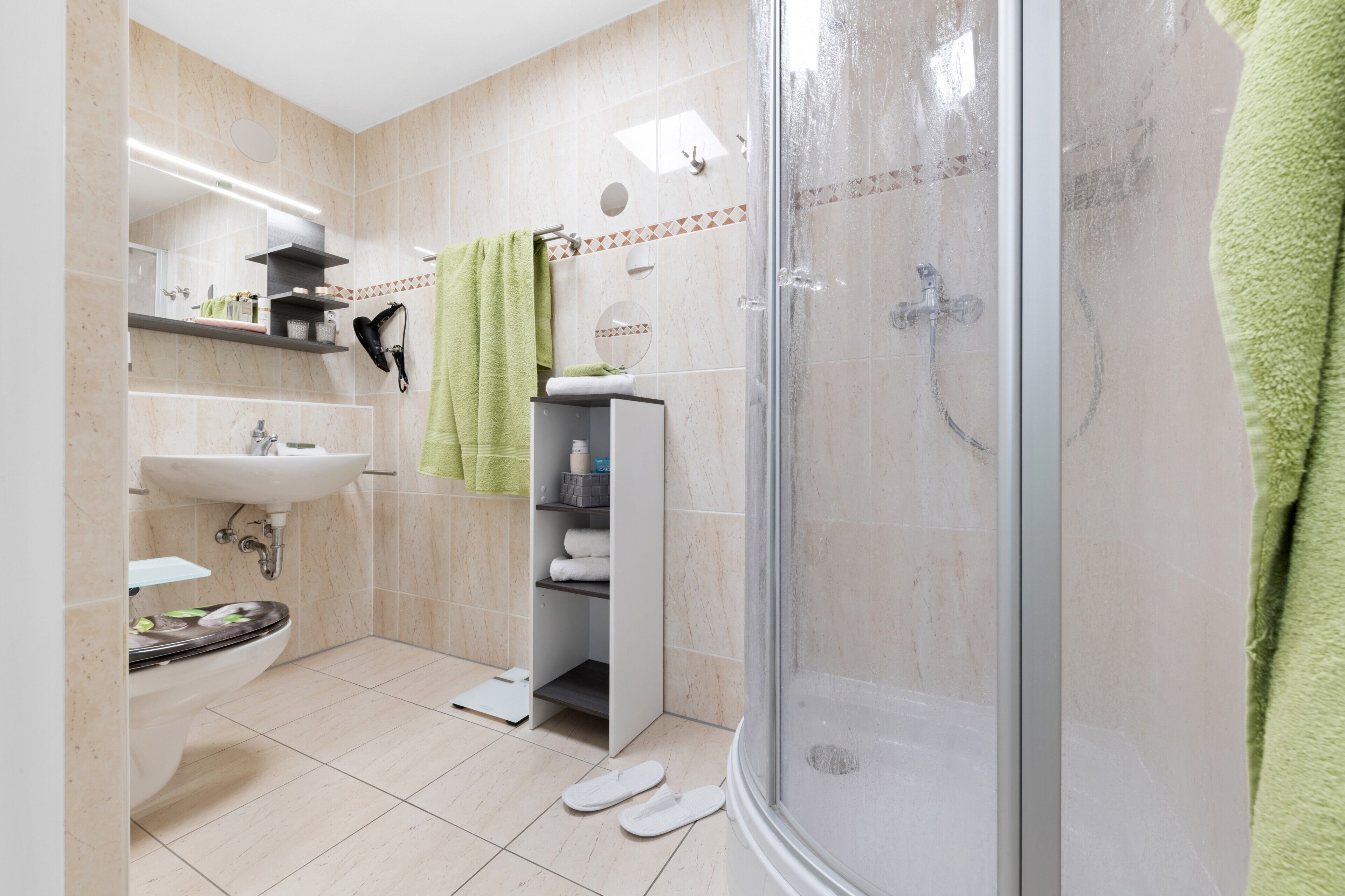 Dusche, Haartrockner, Handtücher