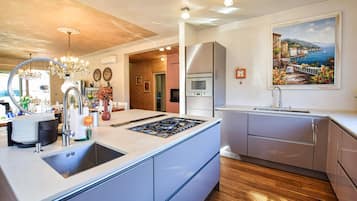 Frigorífico, placa de cocina, lavavajillas y cafetera o tetera