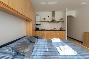 Een strijkplank/strijkijzer, reisbedje, gratis wifi