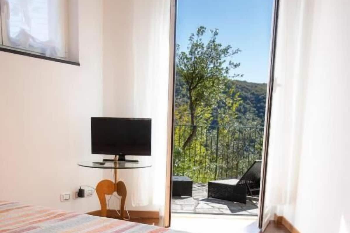 Deluxe dubbelrum eller tvåbäddsrum - privat badrum - utsikt mot bergen | Minibar, skrivbord och gratis wi-fi