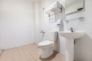 Ducha, secador de pelo, toallas, shampoo