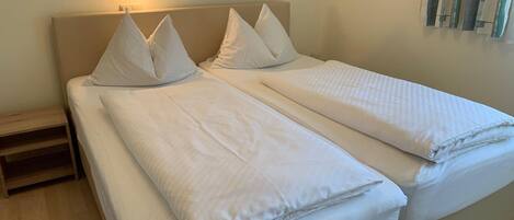 1 bedroom, iron/ironing board, travel cot, bed sheets