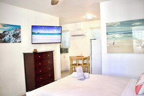 1 bedroom, desk, iron/ironing board, travel cot