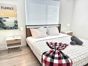 1 bedroom, desk, iron/ironing board, travel cot