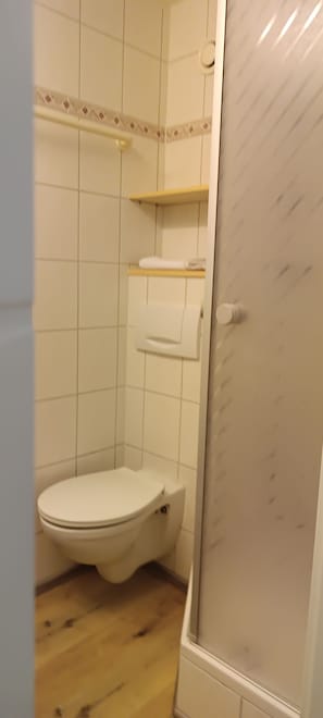 Douche, serviettes fournies, papier toilette