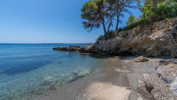 A clear beach with rocky terrain and trees. - Amazing home in Son Servera (Son Servera)
