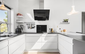 Fridge, dishwasher, coffee/tea maker