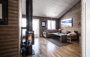 Smart TV y chimenea 