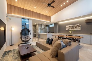 Superior Villa, City View | Living area | 57-inch flat-screen TV with digital channels - Universal front villa Sanrriott  (Osaka)