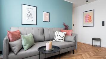 Comfort Apartment, City View | Living area | 50-inch Smart TV with cable channels, Netflix, streaming services