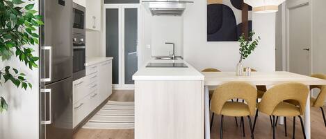 Fridge, microwave, oven, dishwasher