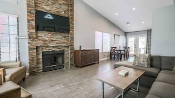 TV, fireplace, video games, books