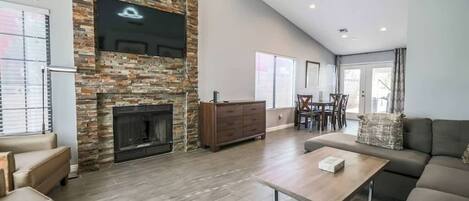 TV, fireplace, video games, books