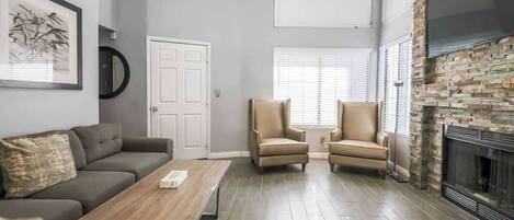 TV, fireplace, video games, books