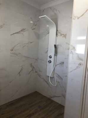Hair dryer, towels, toilet paper